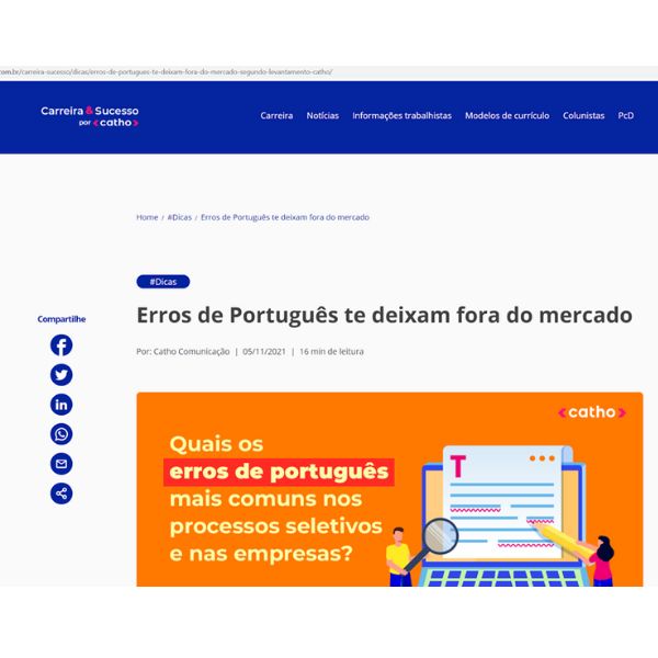 Matéria de jornal falando sobre a importência de falar escrever bem para a carreira